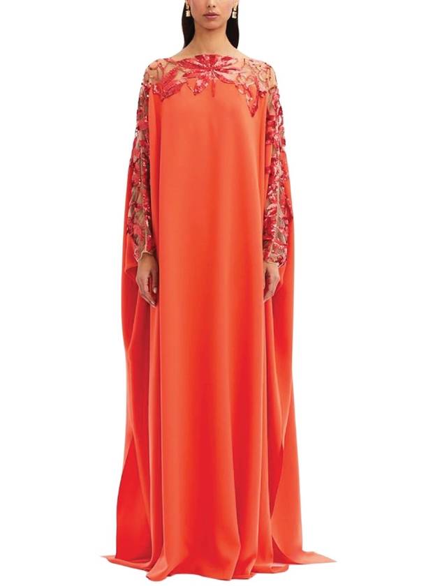 SEQUIN EMBROIDERED ILLUSION NECK & SLEEVE CAFTAN