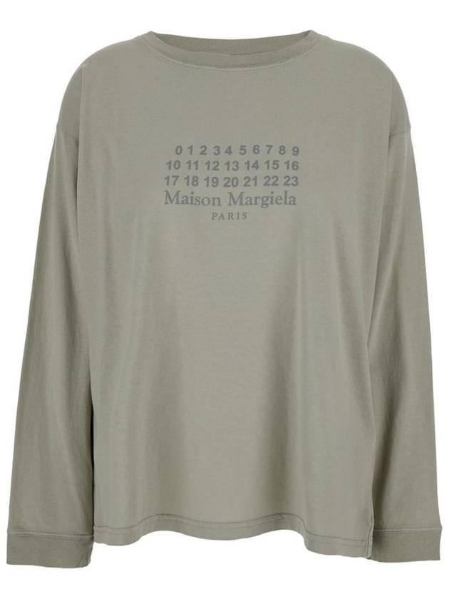 메종마르지엘라 Grey T Shirt with Crewneck and Long Sleeves and Printed Logo on the Front in Cotton Woman S50GC0715S24575801