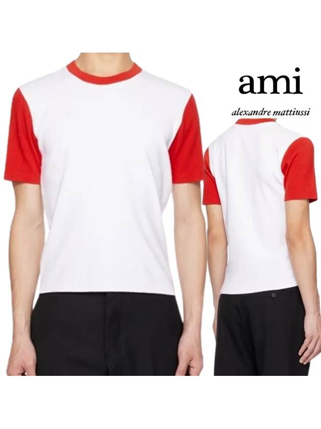 아미 소매 컬러 로고 탑 반팔티셔츠 레드