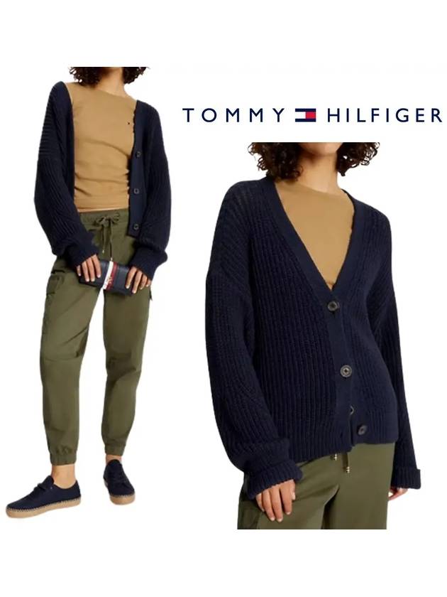 타미힐피거 여성 니트 프리미엄 브이넥 탑 가디건 네이비