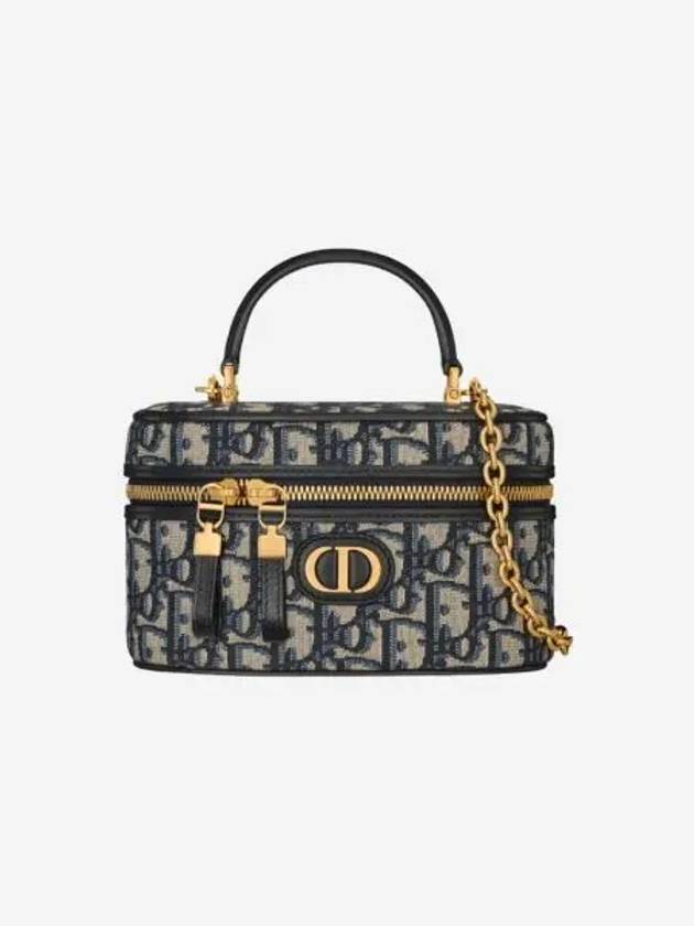 디올 30 몽테인 미니 베니티 케이스 오블리크 자카드 블루 Dior 30 Montaigne Mini Vanity Case Oblique Jacquard Blue