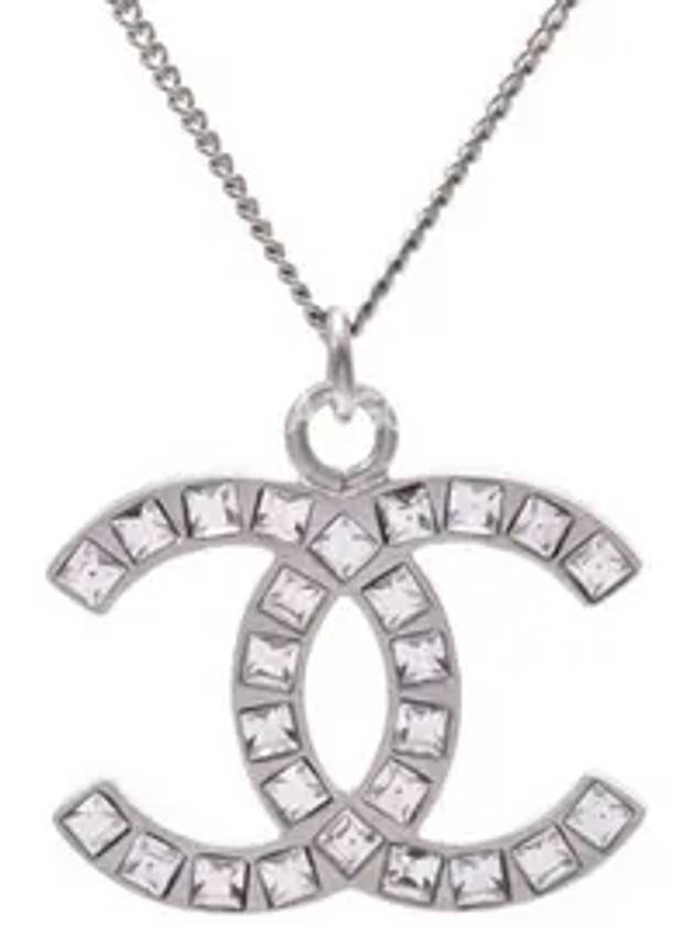 샤넬 양면 CC 크리스탈 펜던트 목걸이 실버