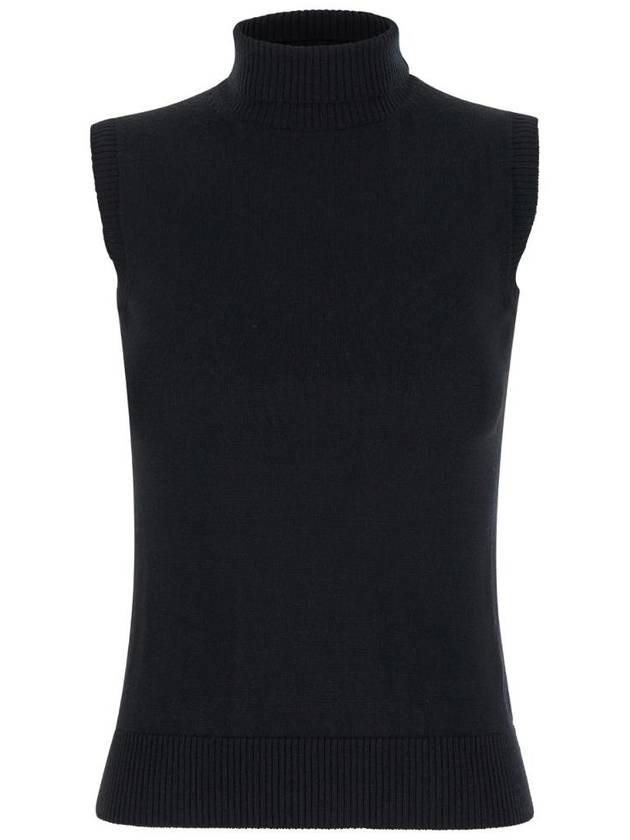 SPORTMAX 울 여성의 골지 트림 블랙 민소매 탑 2422366051600005