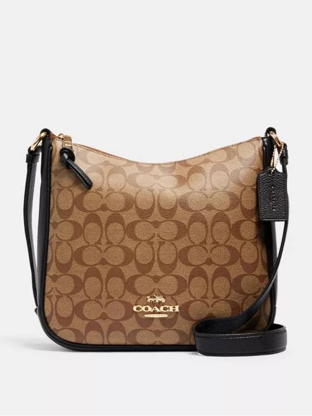 코치 엘리 파일백 시그니처 캔버스 크로스백 Gold Khaki Black