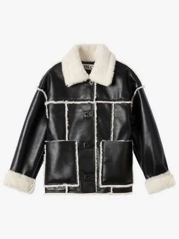 ENOR 엔오르 우먼 비건 레더 커팅 무스탕 블랙 En Or Woman Vegan Leather Cutting Mustang Black