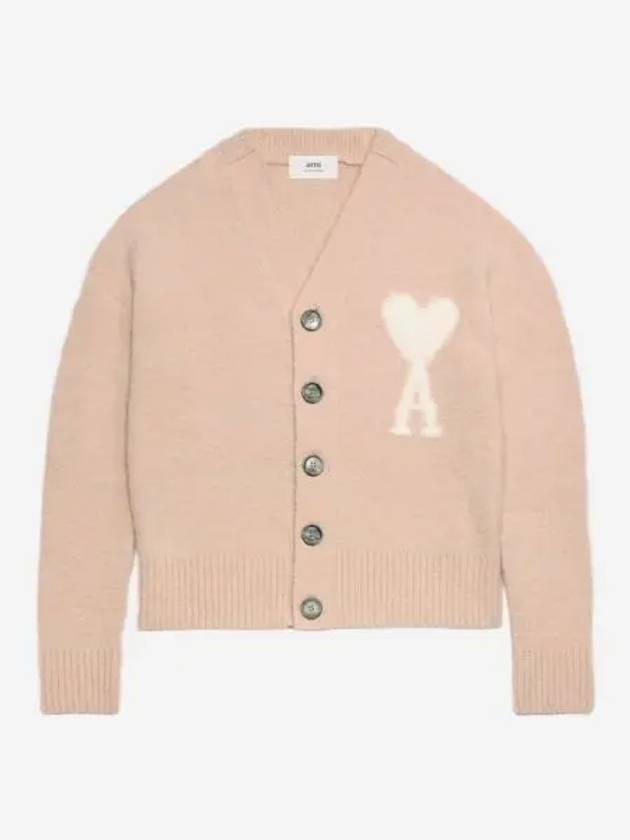아미 빅 하트 로고 클라우디 울 가디건 파우더 핑크 아이보리 AMI de Coeur Cloudy Wool Cardigan Powder Pink Ivory