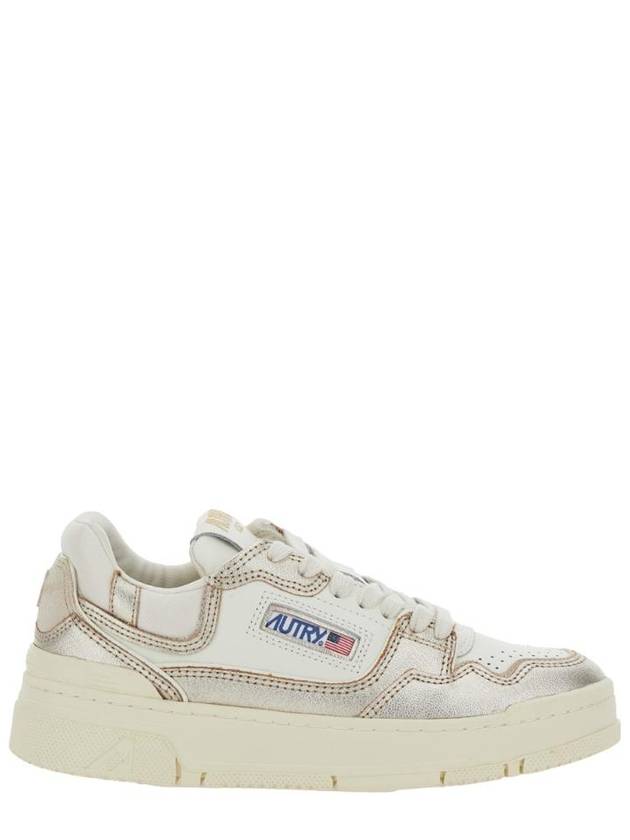AUTRY ROLWMB01WHTPLATINUM Platinium and White Low Top Sneakers with Logo Patch in Metallic Leather Woman