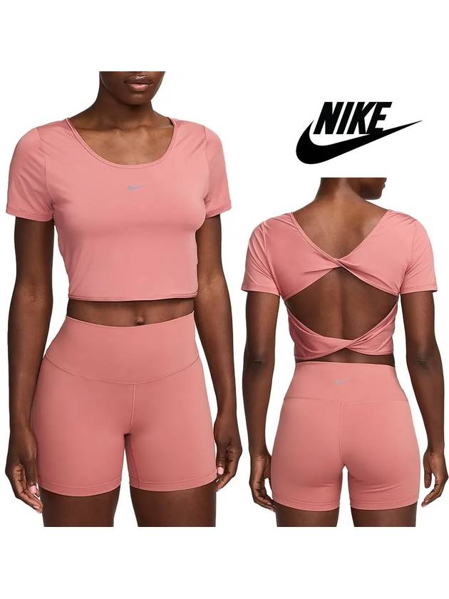 나이키 반팔 여성 백 트위스트 크롭 탑 티셔츠 핑크