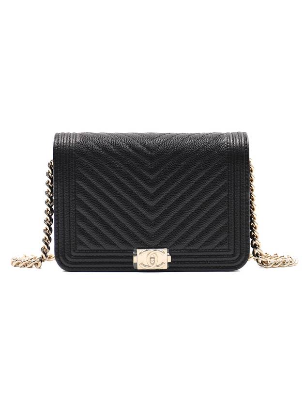 샤넬 보이 WOC 쉐브론 금장 체인 크로스 백 블랙