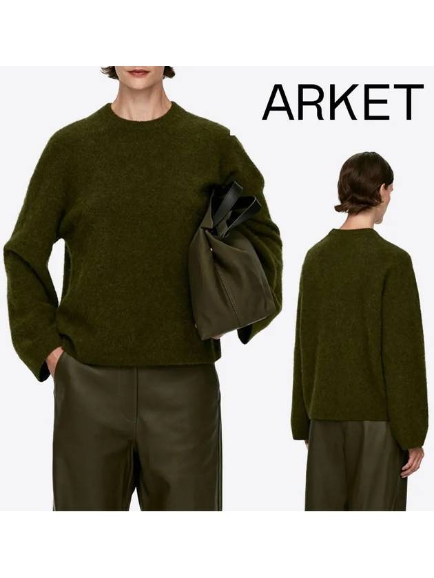 아르켓 맨투맨 여성 알파카 골지 탑 티셔츠 카키