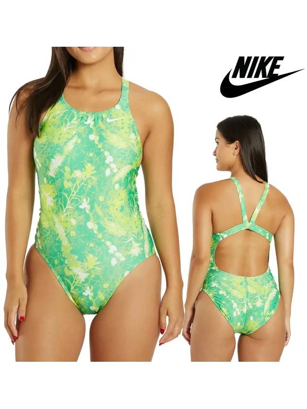 나이키 수영복 여성 멀티 프린트 패스트백 원피스 라임글로우