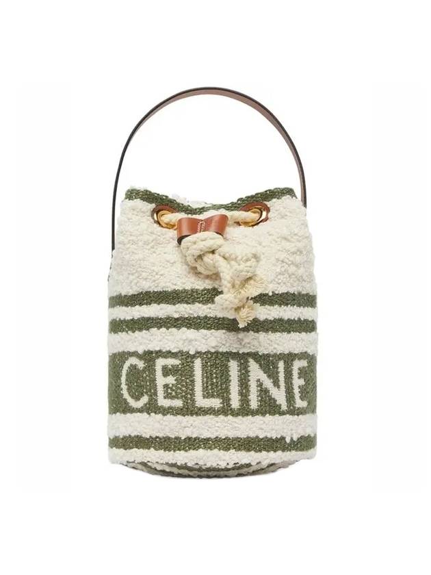 셀린느 틴 드로스트링 스트라이프 버킷 백 카키 탄