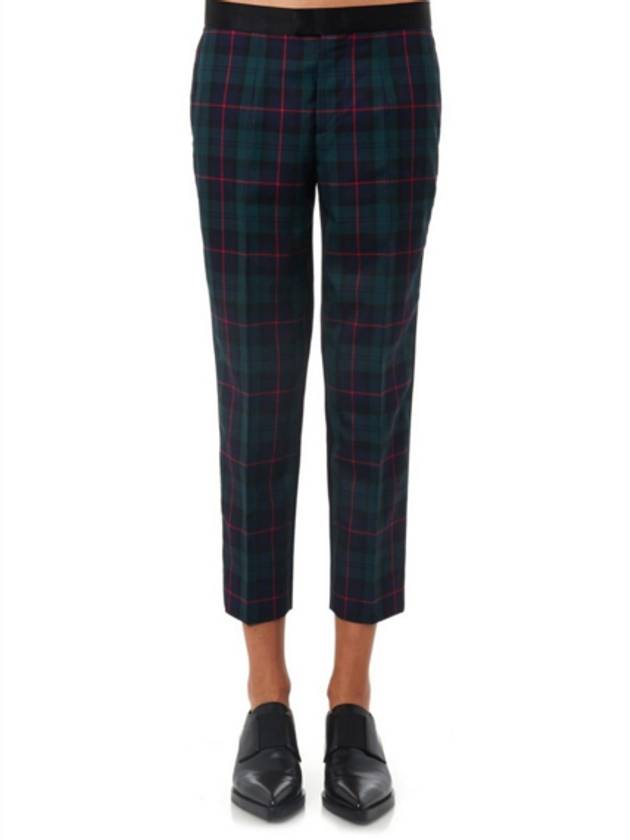 언더커버 Undercover Green Tartan-Front Satin Cropped Trousers