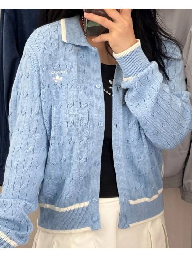 아디다스 오리지널 꽈배기 카라 니트 가디건 스카이 블루 JM8018