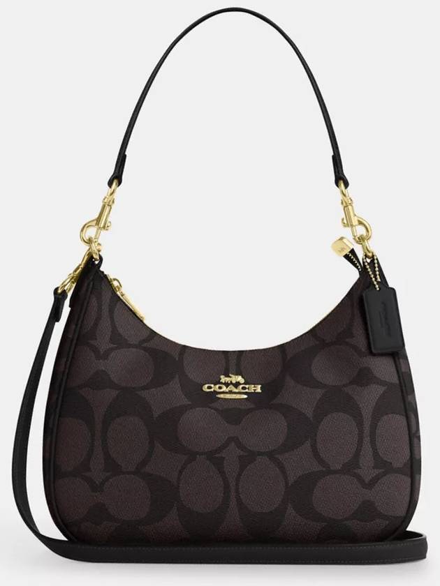 코치 테리 호보백 블록 시그니쳐 캔버스 Gold Walnut Tan
