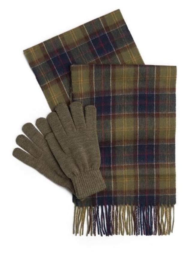 바버 글랜체크 장갑 머플러 세트 타탄