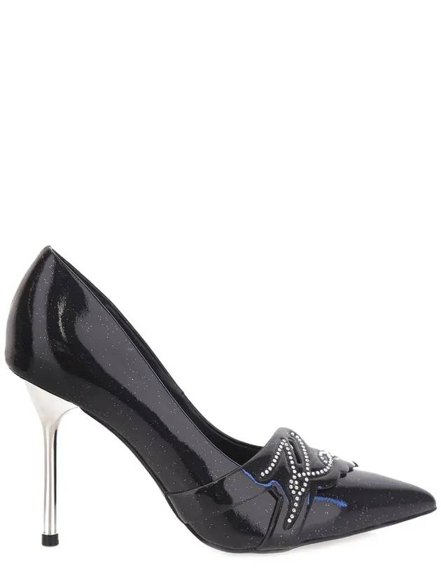 Karl Lagerfeld 포인티드 토 스터드 장식 펌프스 KL30919G_1BPBlackPatentLthr