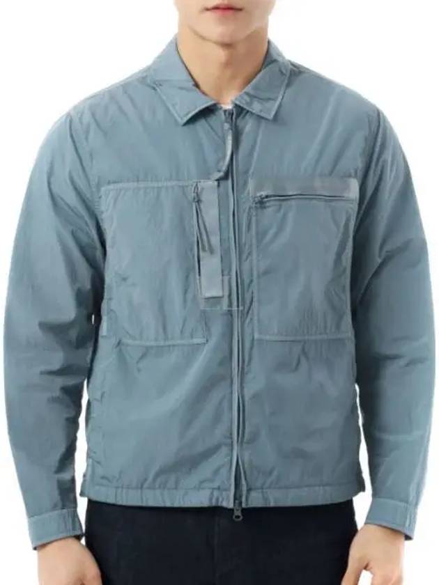 CP컴퍼니 크롬 R 체스트 집 포켓 오버 긴팔 셔츠 블루