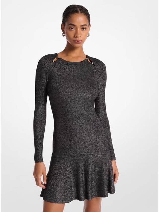 마이클코어스 메탈릭 니트 롱 슬리브 긴팔 원피스 드레스 BLACK SILVER