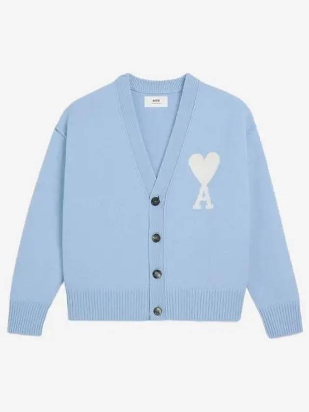아미 빅 하트 로고 가디건 캐시미어 블루 오프 화이트 AMI de Coeur Cardigan Cashmere Blue Off White