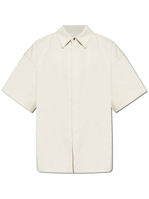 질 샌더 로고 패치 반팔 셔츠 화이트