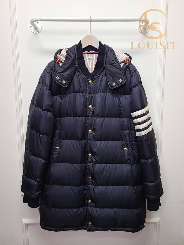 톰브라운 네이비 사선완장 금장 버튼 매트 나일론 패딩 코트 3