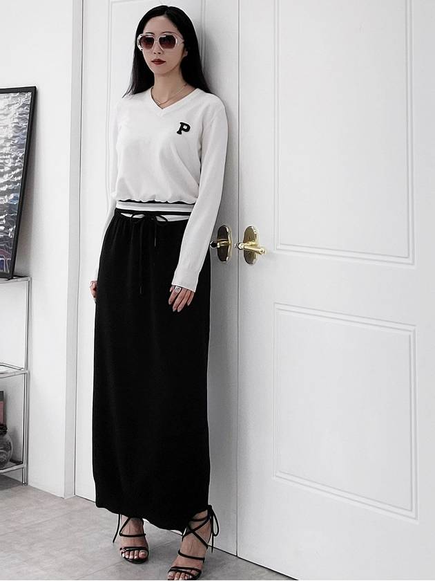 프리톤 여성 실버밴딩 니트 맥시 H라인 스커트 블랙