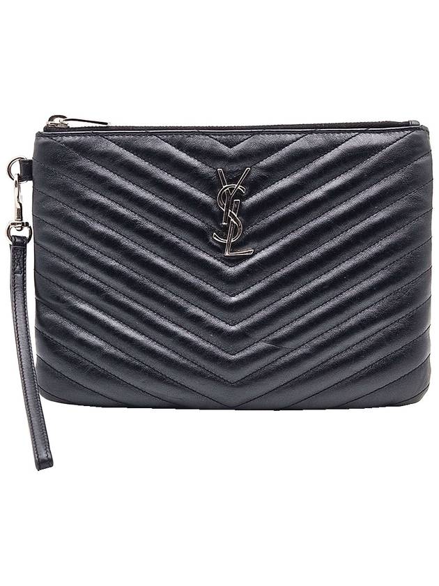 생로랑 Saint Laurent 379039 블랙 마틀라세 은장 모노그램 스트랩 파우치 클러치백