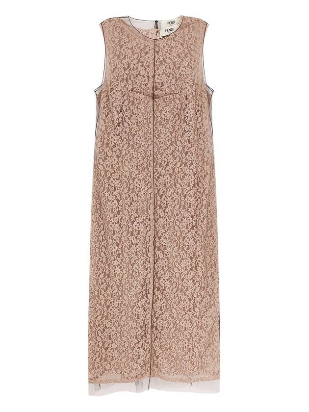 펜디 플로럴 레이스 디테일 슬리브리스 미디원피스 핑크