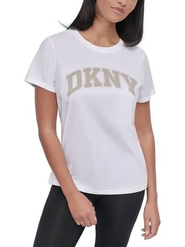 우먼 DKNY 디케이앤와이 액티브 Rhinestone Logo 디스트레스드 크루넥 코튼 티셔츠 화이트pebble 10349494