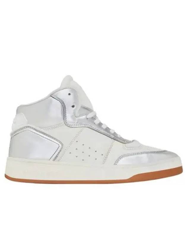W 생로랑 그레인드 스무스 레더 Sl 80 미드탑 스니커즈 아젠트 에 블랑 옵티크 W Saint Laurent Sl 80 Mid Top Sneakers in Smooth and Grained Leather Argent Et Blanc Optique