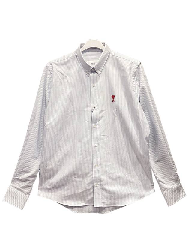 아미 BFHSH113.471 455 하트자수 스트라이프 옥스포드 셔츠 스카이블루화이트 남성 셔츠 TLS