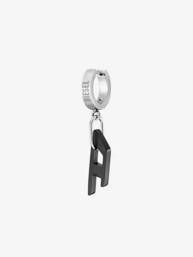 디젤 Dx1418 투톤 스테인리스 스틸 싱글 후프 이어링 블랙 실버 Diesel Dx1418 Two Tone Stainless Steel Single Hoop Earring Black Silver