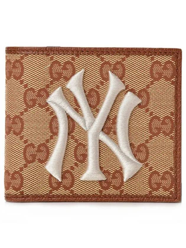 구찌 X NY 양키즈 GG 캔버스 반지갑 베이지