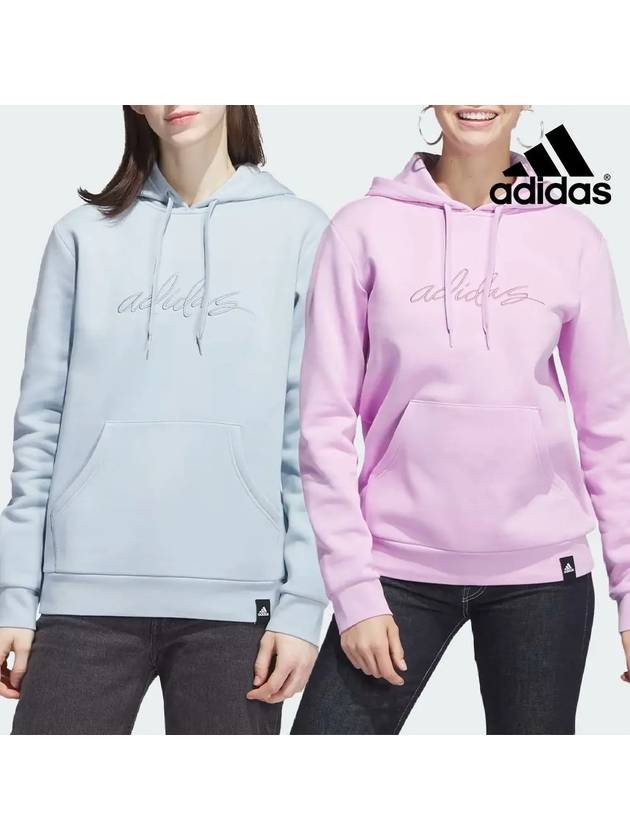 아디다스 여성 로고 필기체 자수 롱슬리브 탑 후드티셔츠 블리스라일락 원더블루
