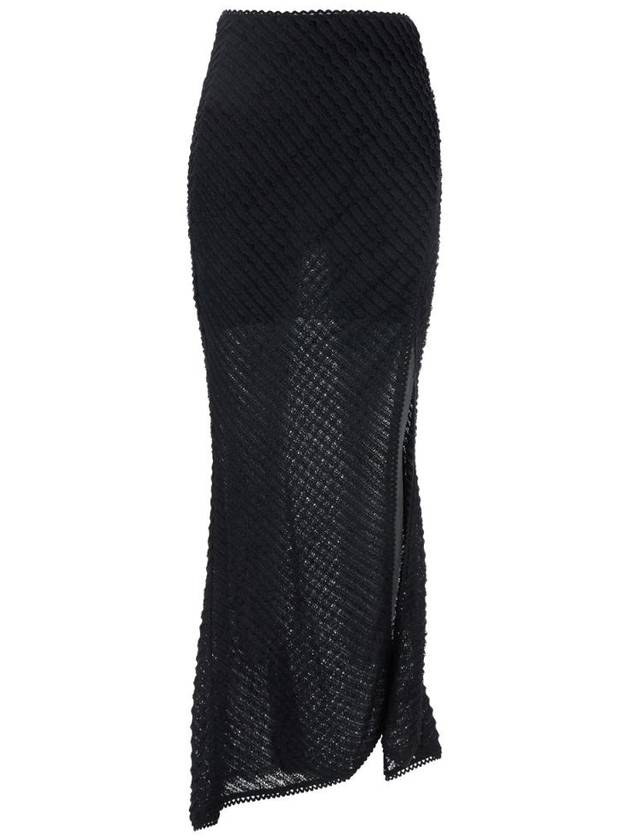 차로루이즈 Erin Black Long Skirt with Side Single Slit and All Over Embroidery in Tech Fabric Woman 255403BLACKTANNIS