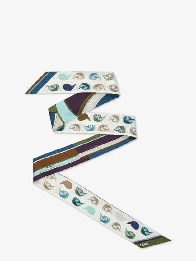 펜디 래피 실크 슬림 스카프 블루