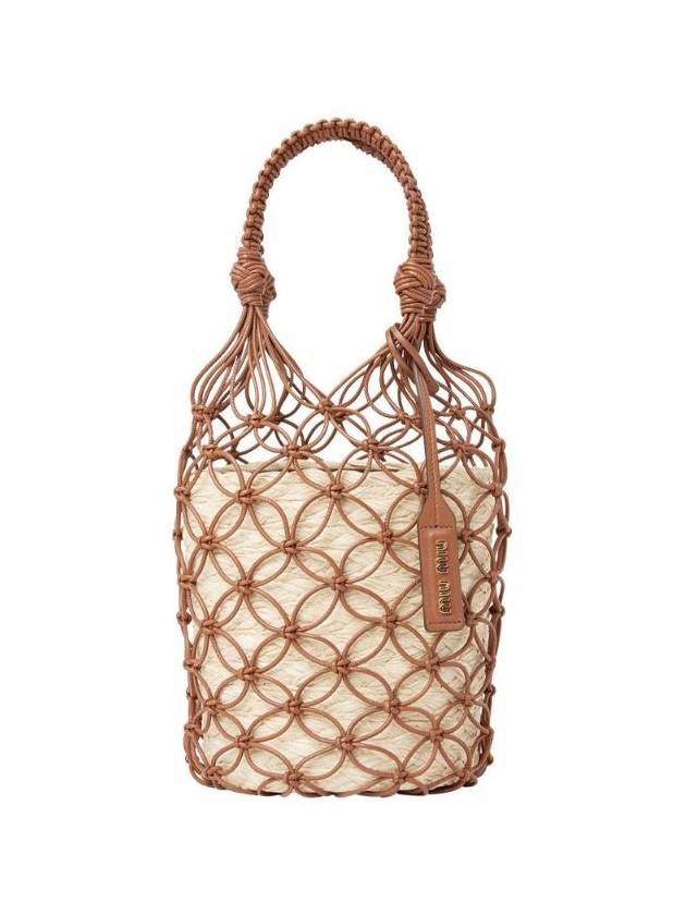 미우 미우 레더 메쉬 스트로우 버킷백 베이지 꼬냑 5BE062 2C90 F0A5T