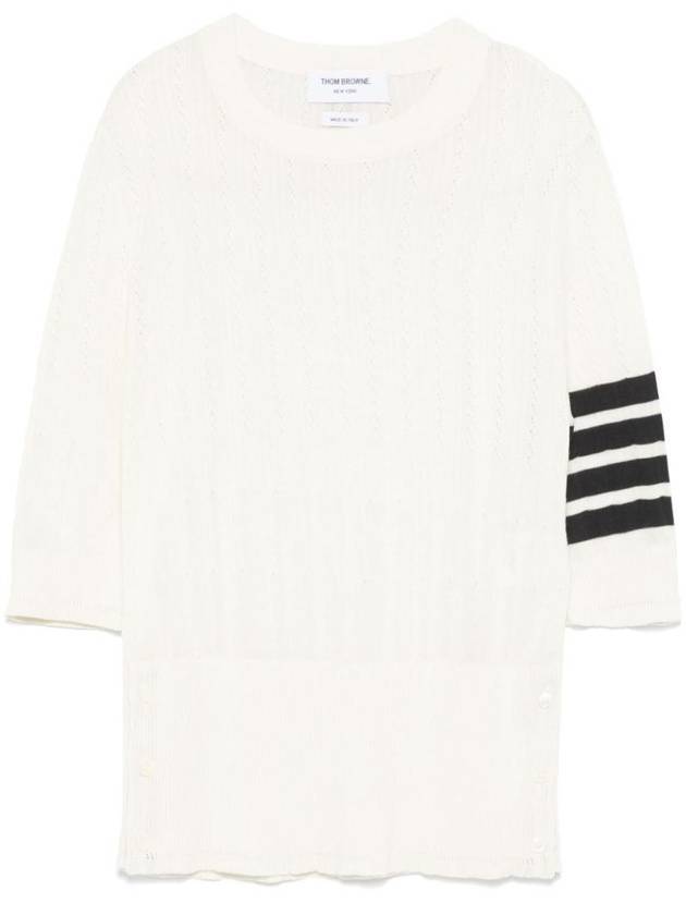 톰브라운 파인 메쉬 립 스티치 니트탑 화이트