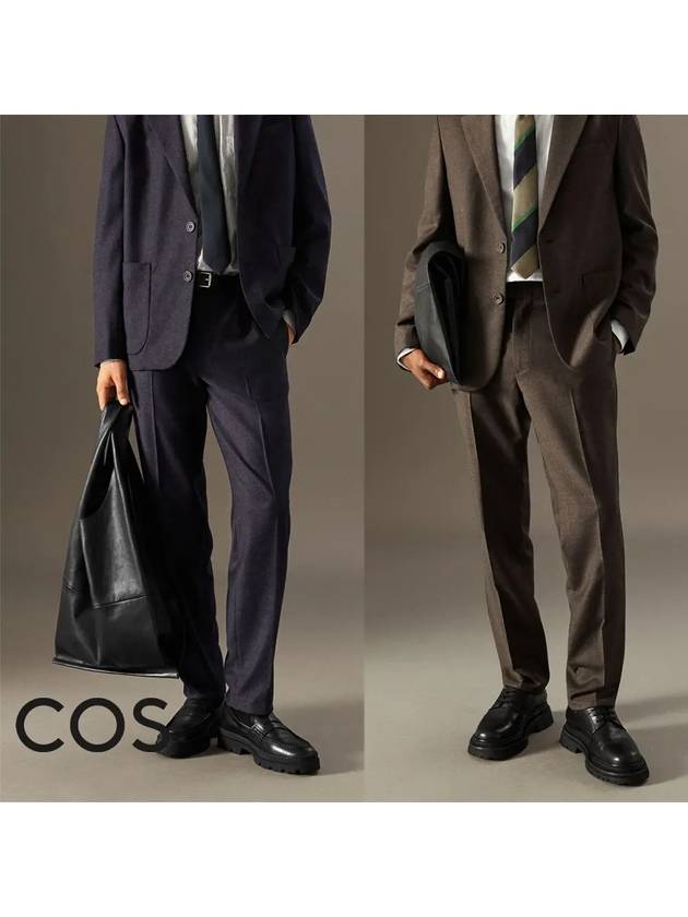 코스 남성 플란넬 스트레이트 레그 울 정장 팬츠 바지 다크브라운 네이비
