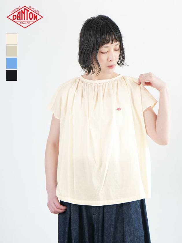 24SS 단톤 여성 반팔블라우스 셔링셔츠 프릴반팔 라운드넥