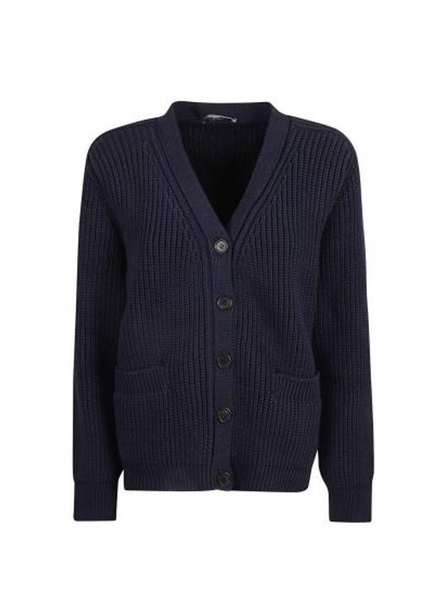 프라다 V넥 버튼 니트 가디건 네이비