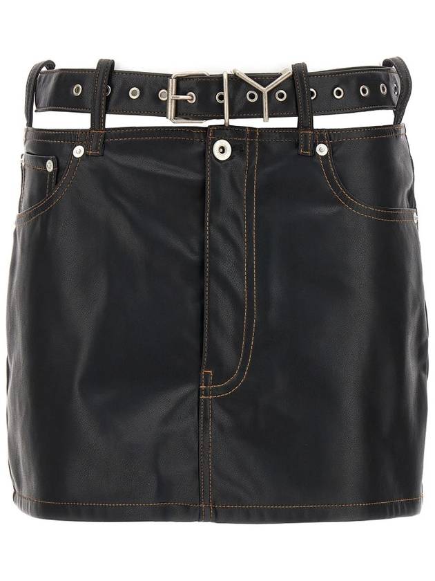 Y/Project Y 벨트 로고 패치 데님 스커트