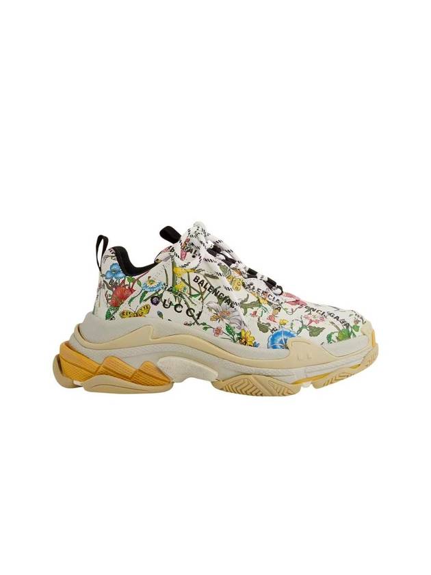 발렌시아가 x 구찌 해커 프로젝트 트리플 S 스니커즈 멀티컬러 레더 플로라 프린트 아이보리
