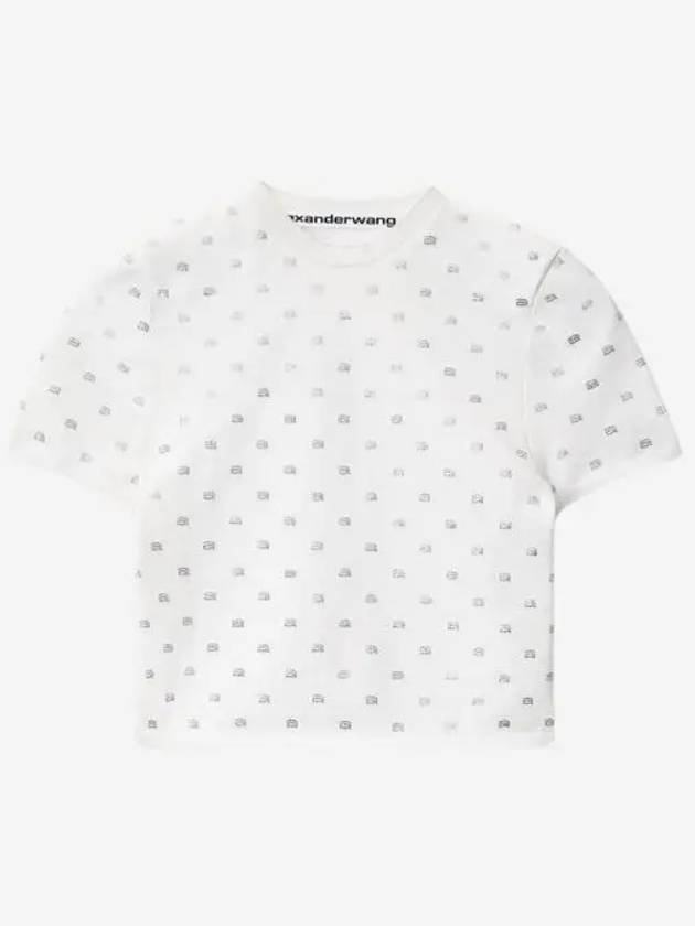 W 알렉산더 왕 나일론 크리스탈 로고 크롭 티셔츠 화이트 W Alexander Wang Nylon Crystal Logo Cropped T Shirt White