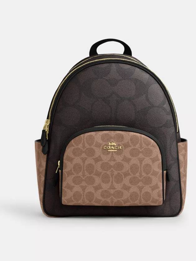 코치 코트 백팩 시그니쳐 캔버스 배낭 Gold Walnut Tan