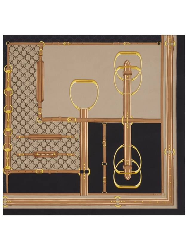 구찌 프린트 실크 스카프 블랙