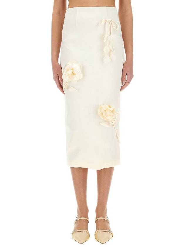 셀프 포트레이트 3D 플라워 새틴 미디 스커트