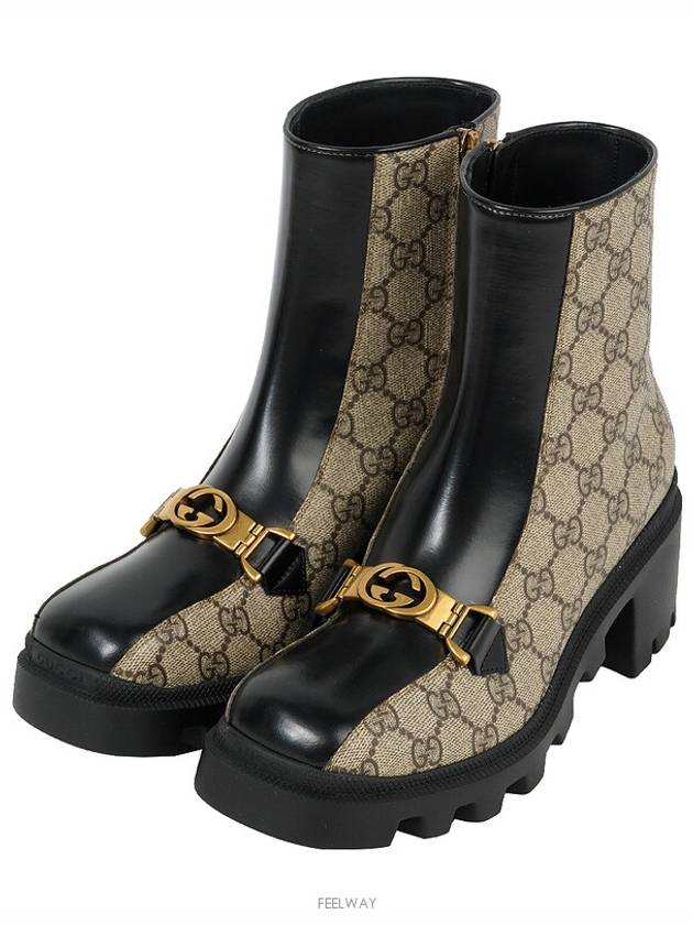 구찌 인터로킹 G 홀스빗 부츠 베이지 에보니 블랙 36 74378