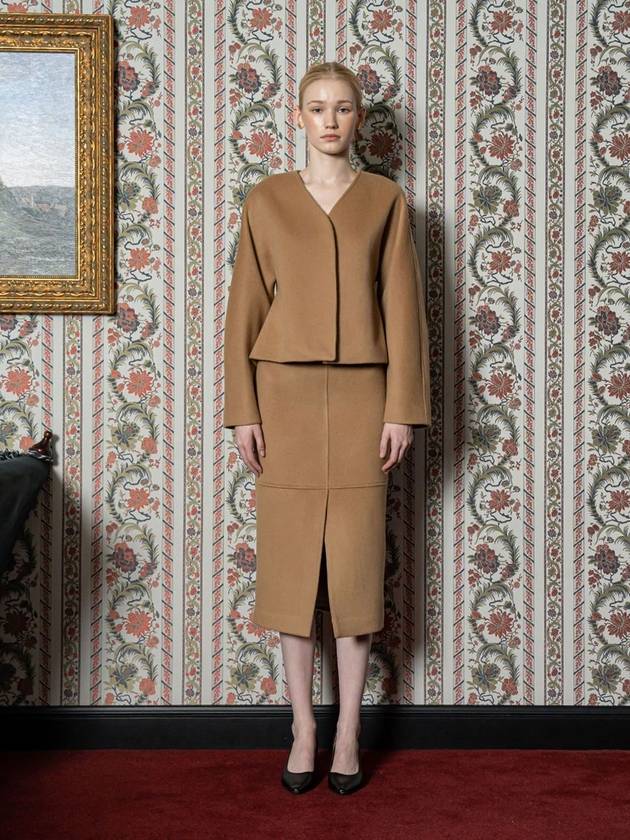 드팜므 캐시미어 도먼 드레이프 투피스 카멜